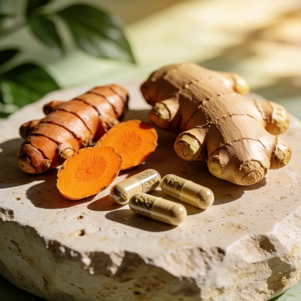 Raw ginger root photographed in warm studio light