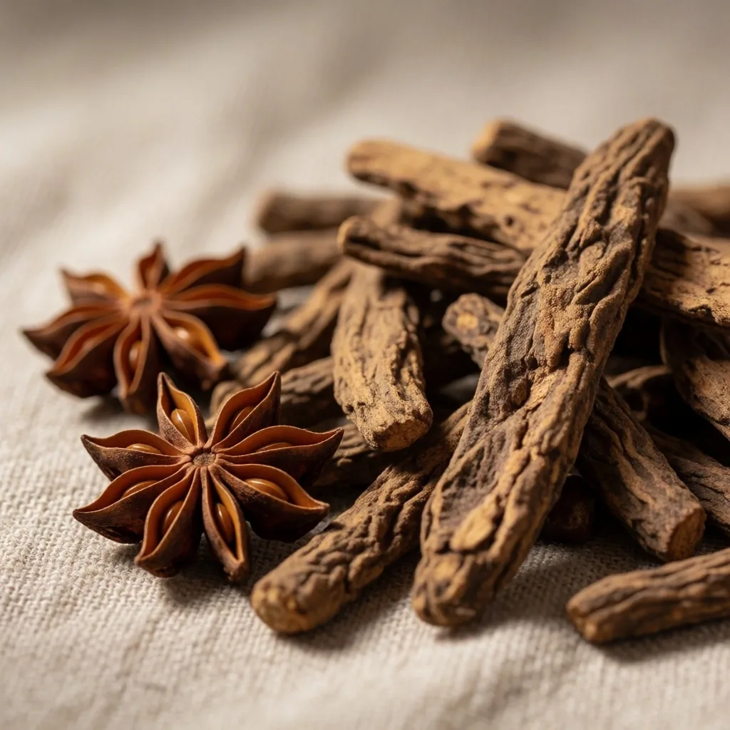 Dried herbal extracts on linen
